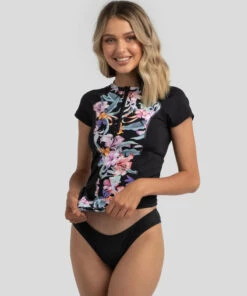 Outlet 🔥 Billabong Snowflakes Cap Sleeve Rash Vest Black 🎉 -Hot Sale Citybeach Store 20336125 01 LT XL