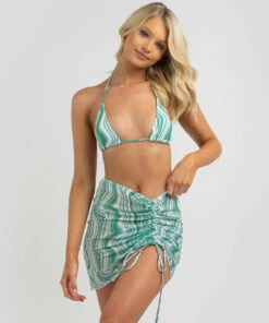 Coupon 😀 MRKT. Wave Babe 3 Piece Triangle 👙 Bikini Set Green 🛒