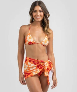Deals 👍 MRKT. Aloha 3 Piece Triangle 👙 Bikini Set Orange 🔔
